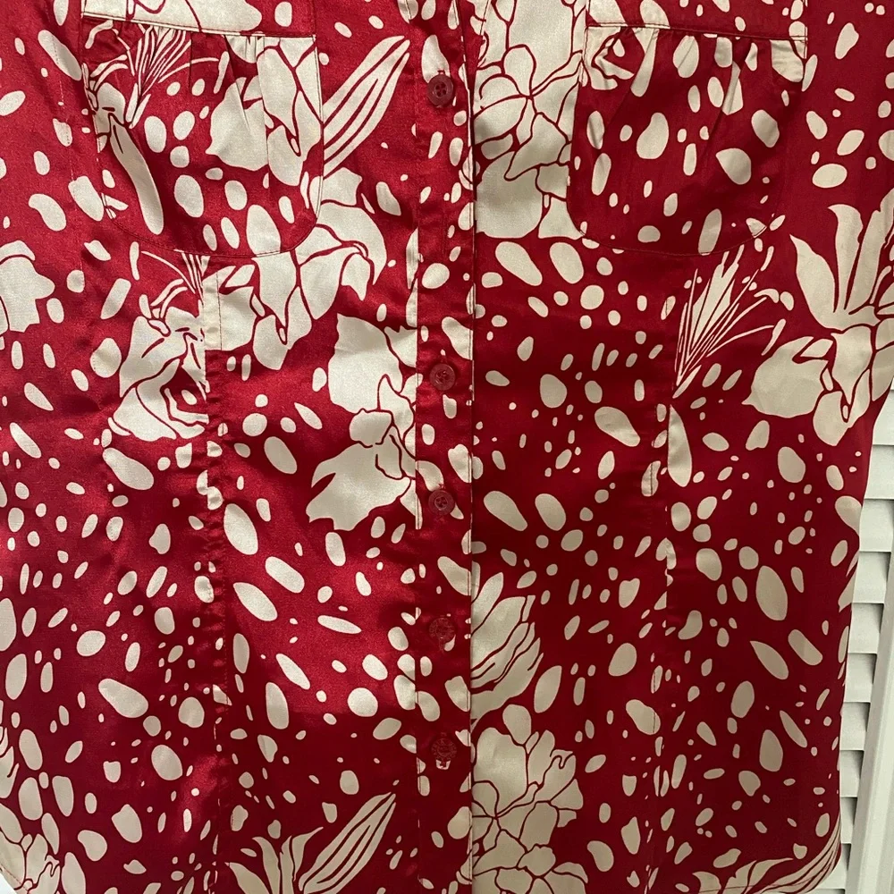 BCBGMaxAzria Red and Cream Button Down Shirt - Picture 6 of 14